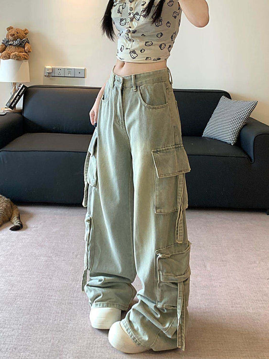 High-Waist Cargo Pocket Jeans