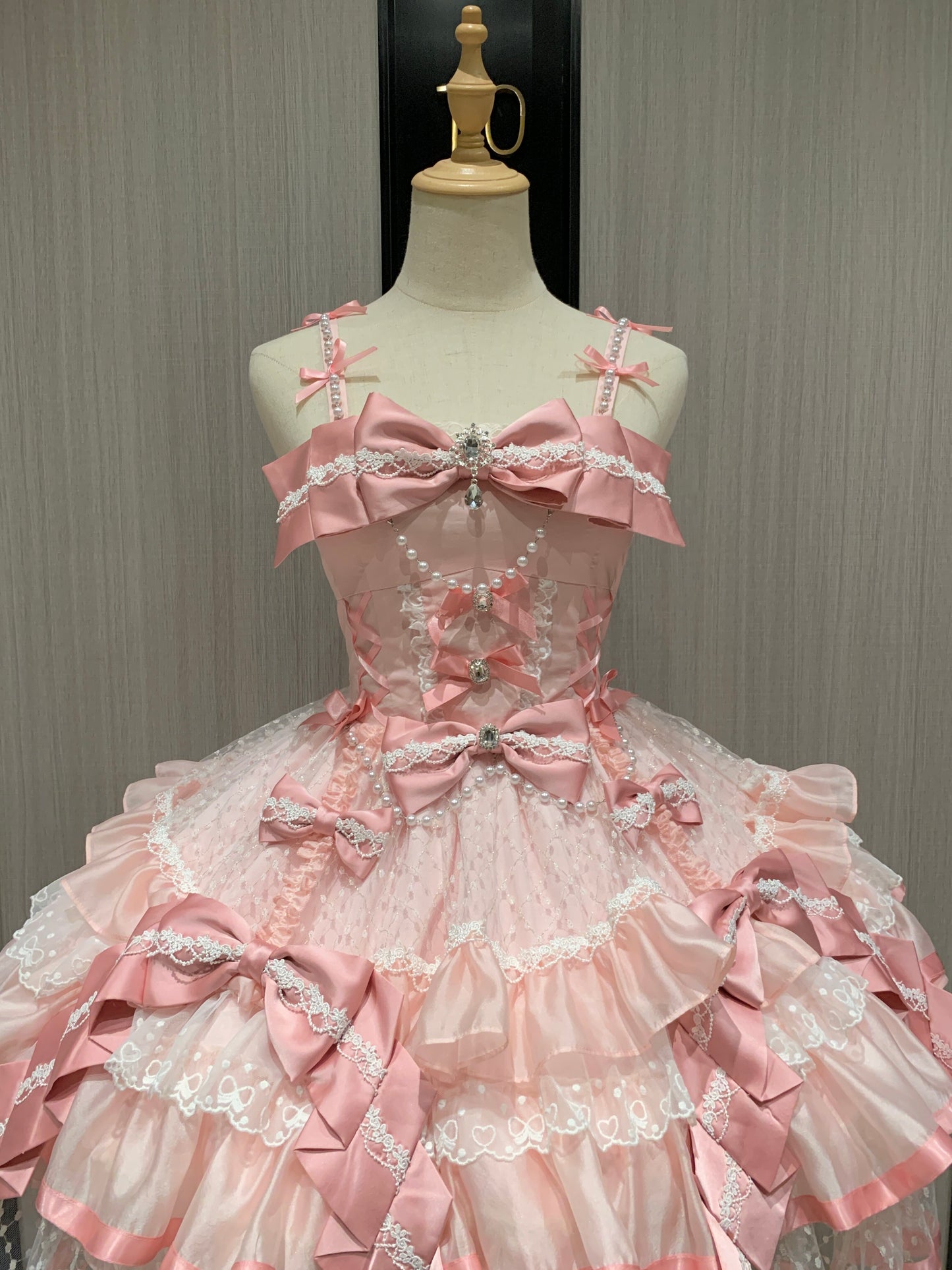 balletcore pink bow lace lolita dress