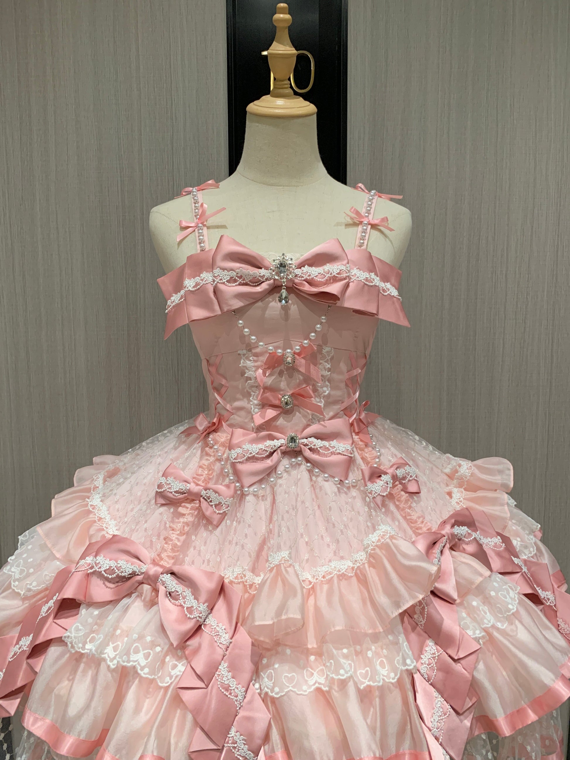 balletcore pink bow lace lolita dress