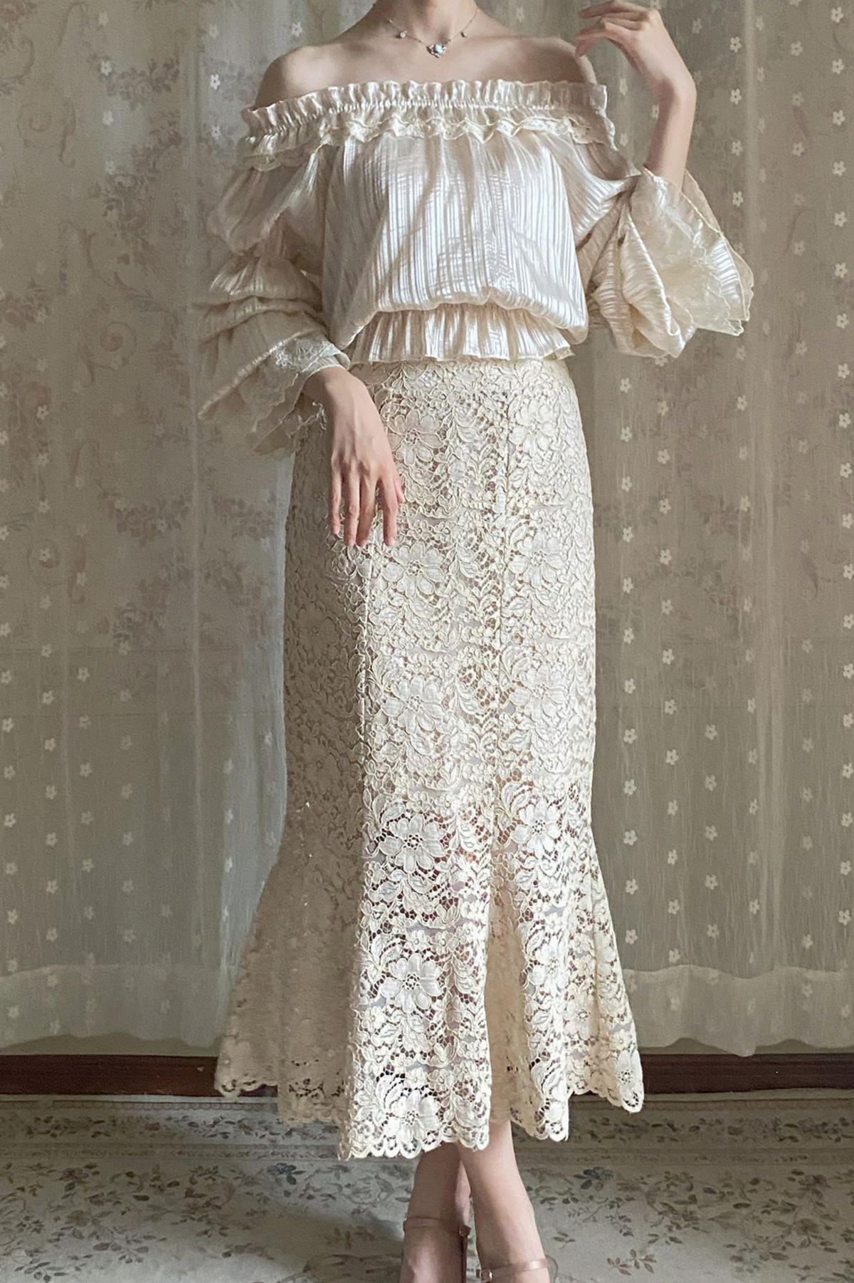 Chiffon Off-Shoulder Sheer Top