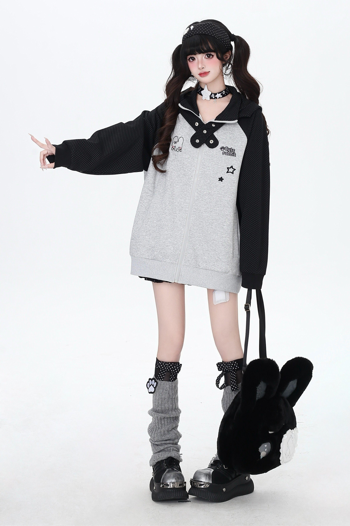Dark Rabbit Ear Hooded Jacket