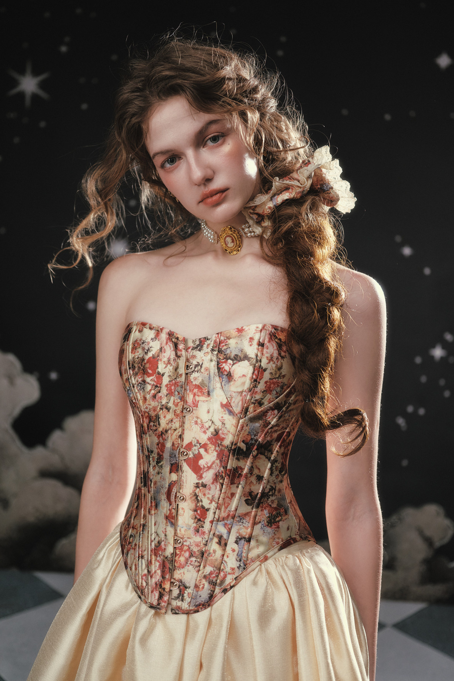 Antique Corset Top + Satin Flare Skirt