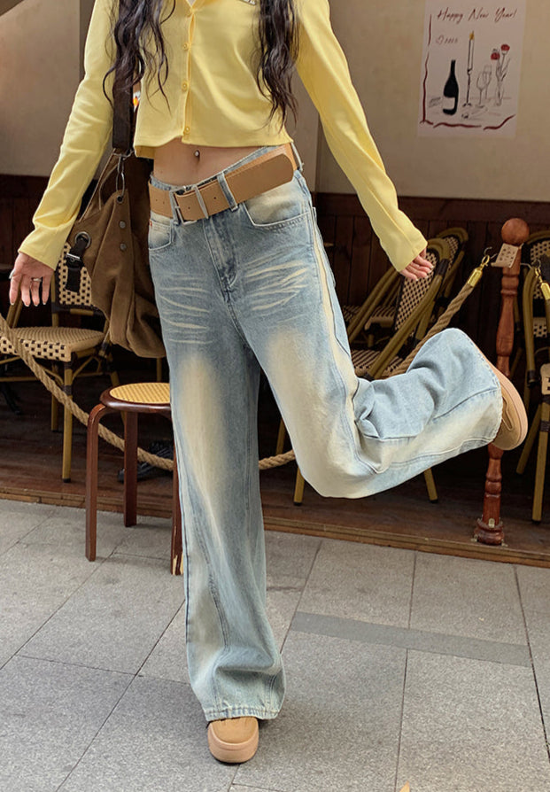 Coquette Yellowed Washed Blue Baggy Jeans