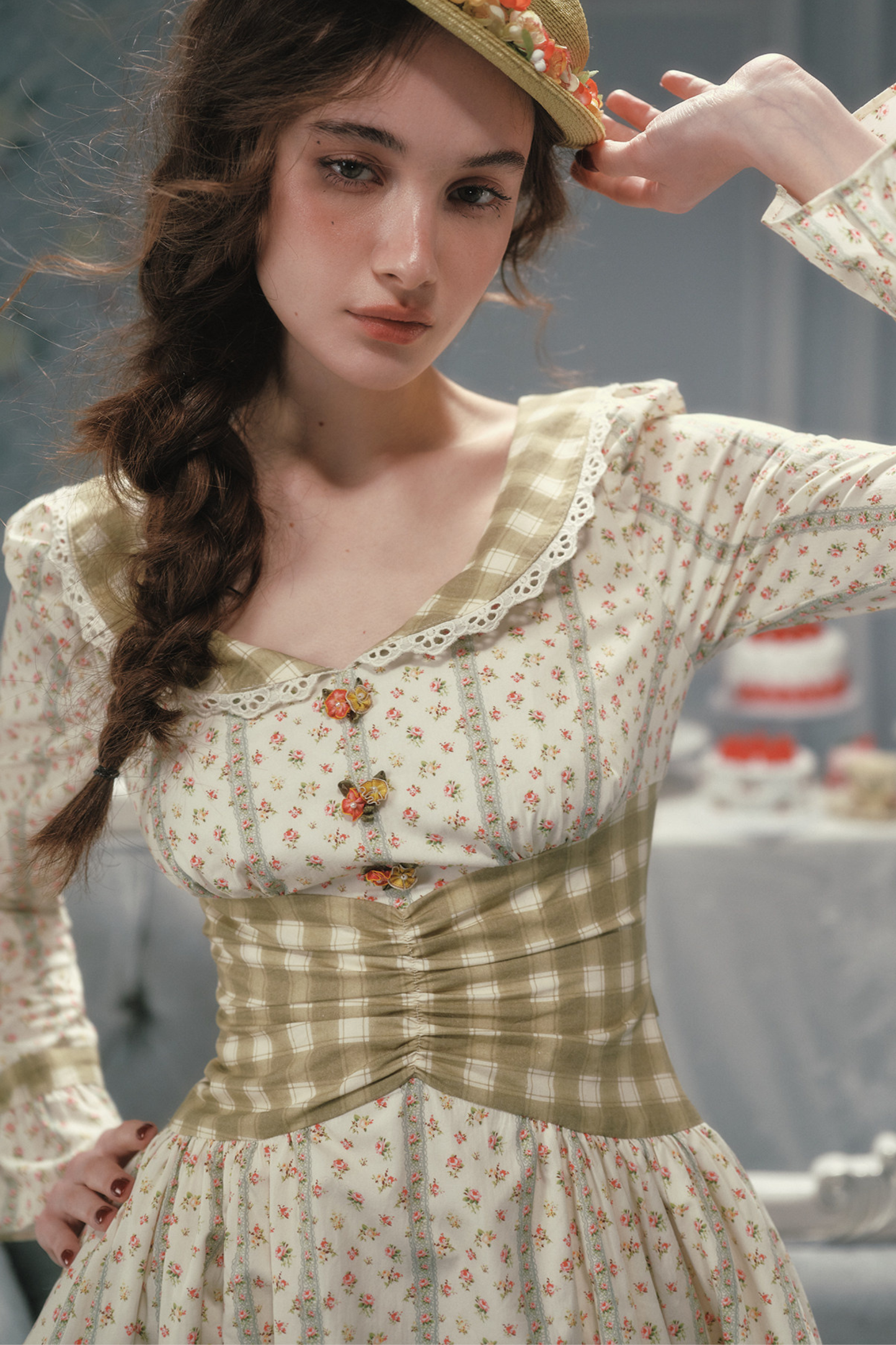 Retro Lace Maid Floral Cotton Dress