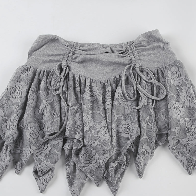 Ballet Lace Stitching Pleated Strap Skirt