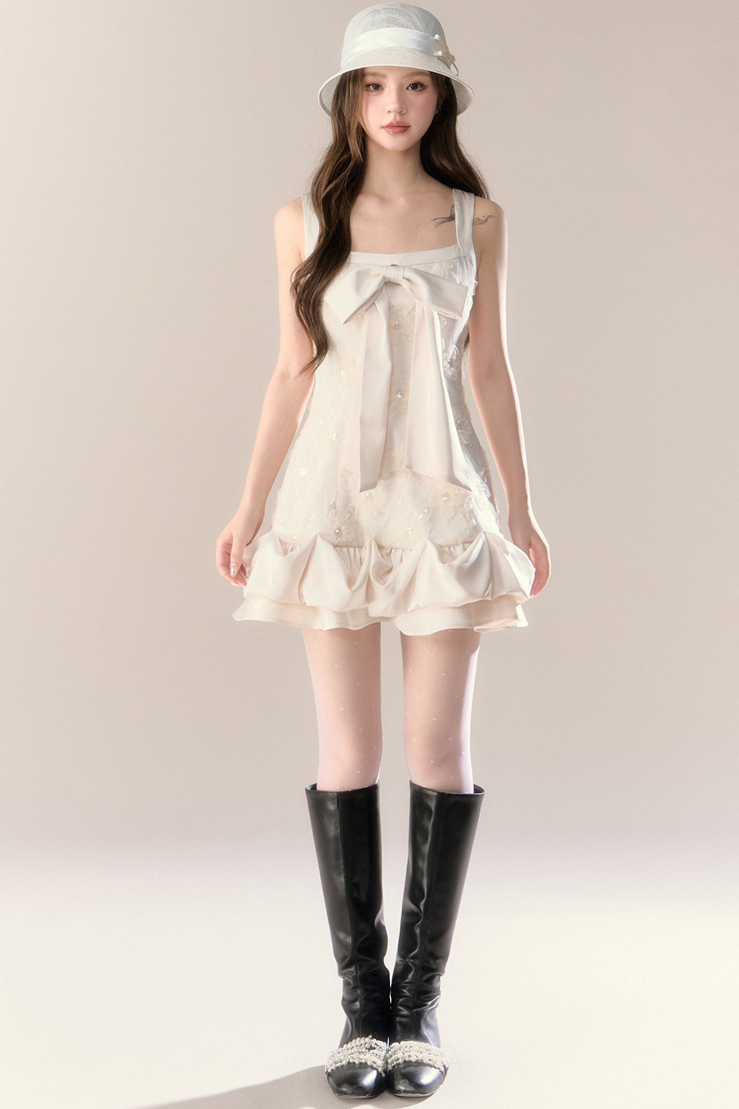 Frill Girly Pure Sleeveless Dress + Ribbon Cape