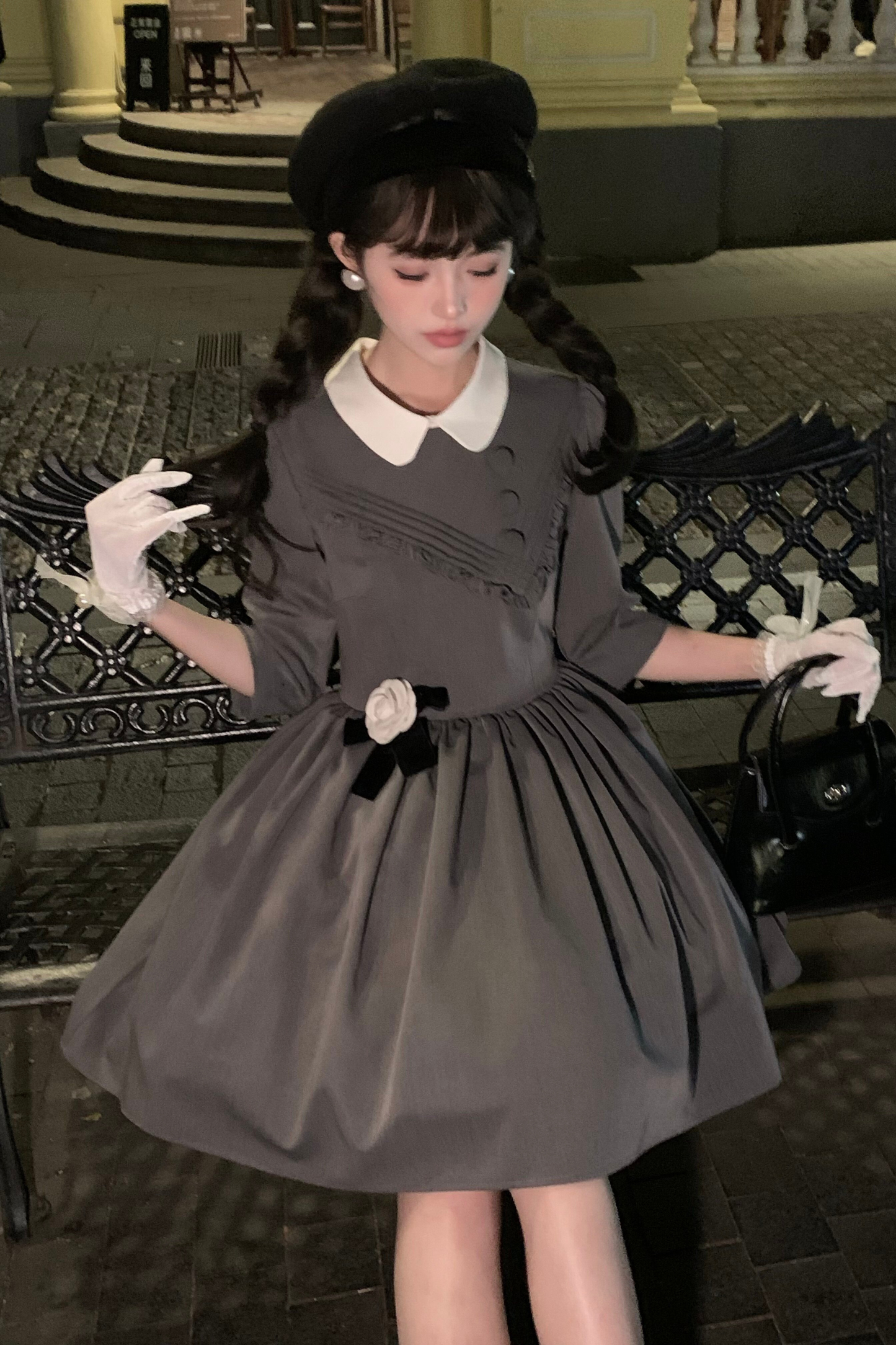 Retro Preppy Mid-Sleeve Lolita Dress