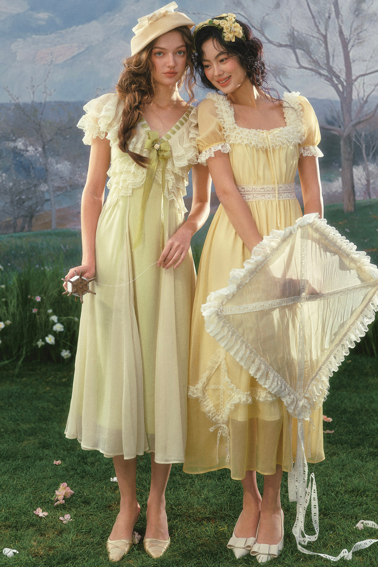 Lace Yellow Retro Long Dress