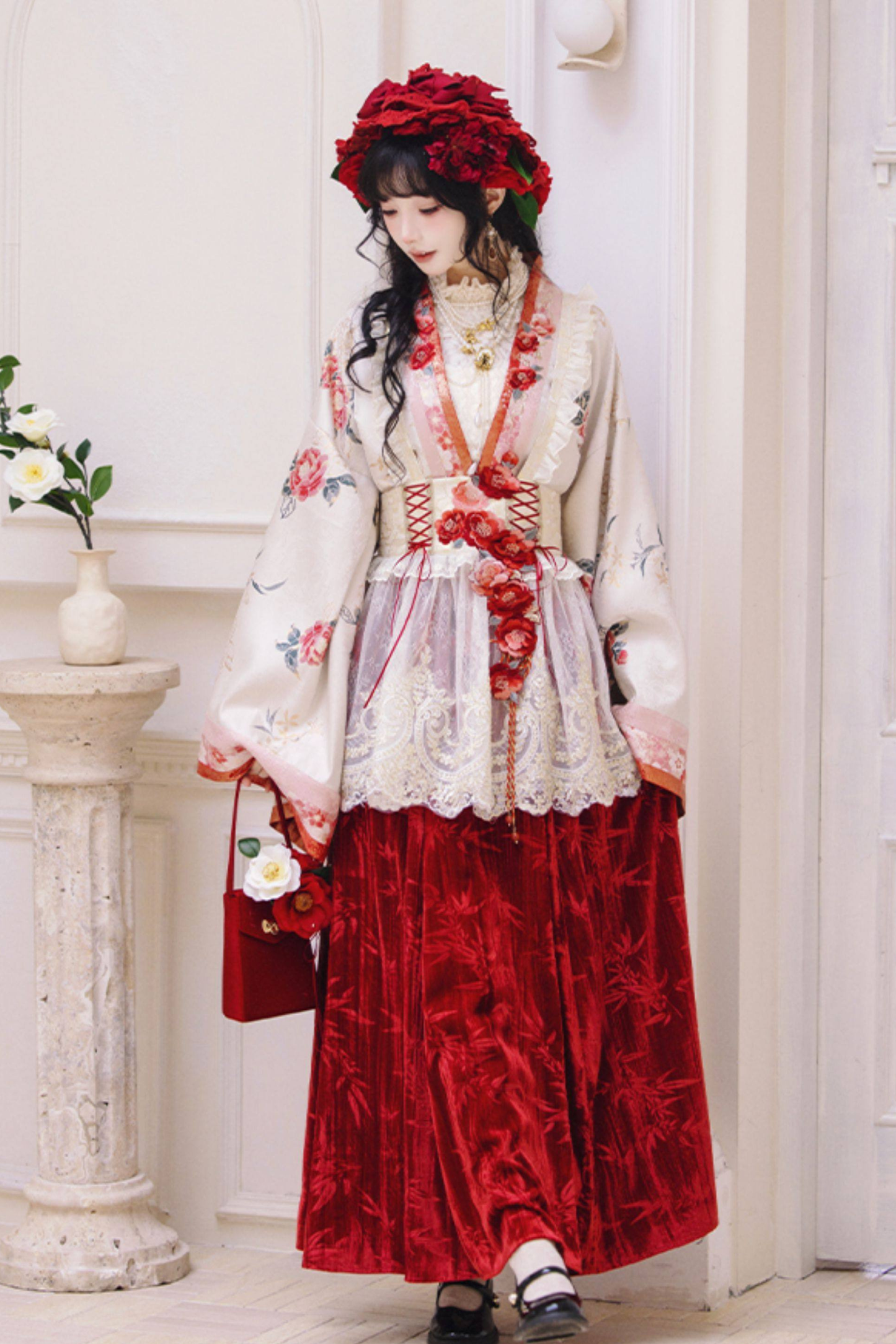 Camellia Embroidered Gold Top