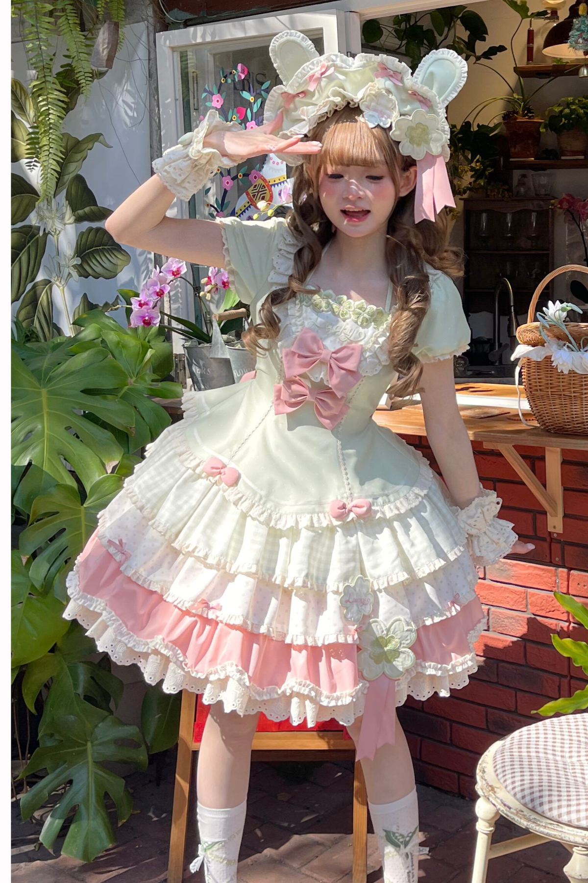 Four-Leaf Clover Lolita Dress + Sleeves + Bonnet