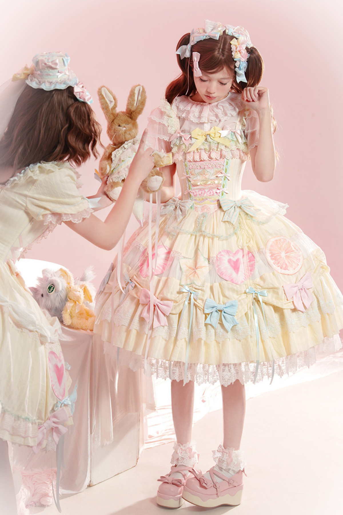 Slice Cake Gorgeous Lolita Dress + Jumper Skirt + Headband + Clip + Hat