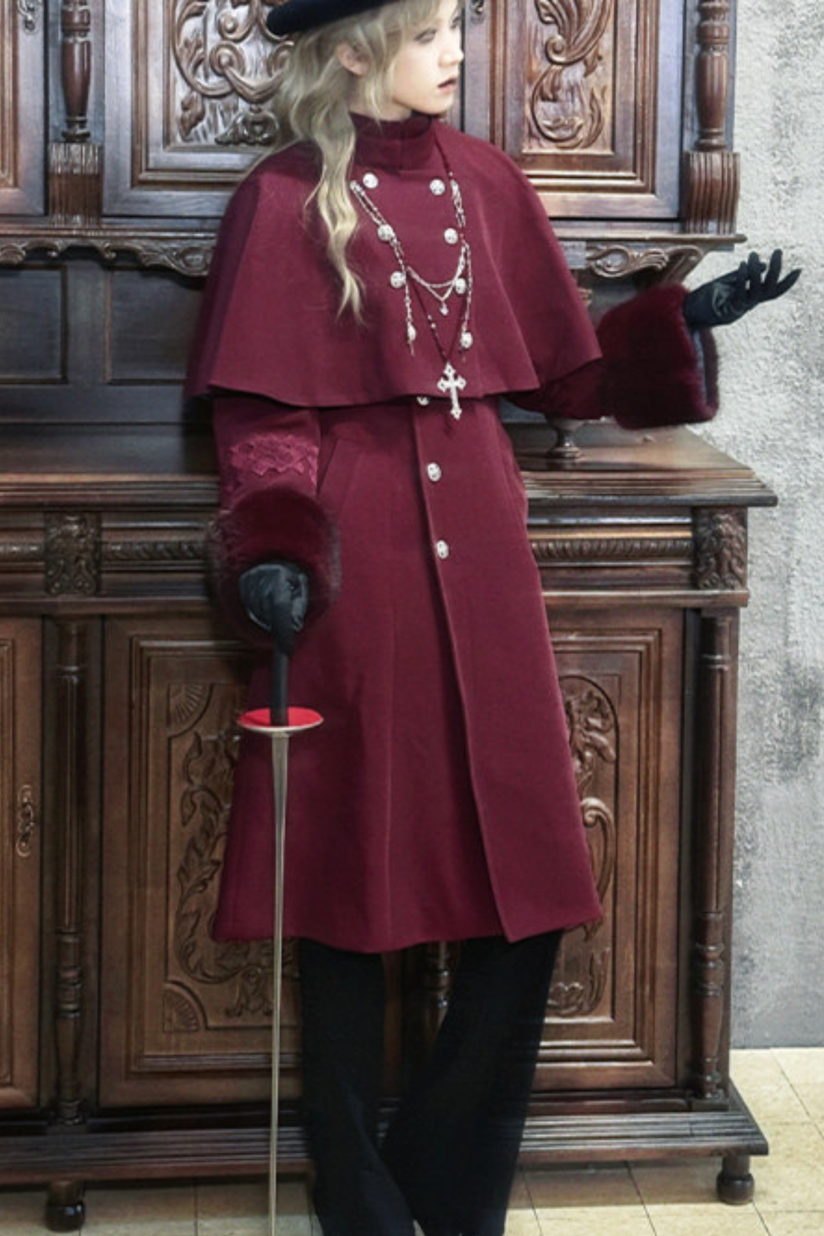 Gothic Lolita Coat + Cape + Cross Collar