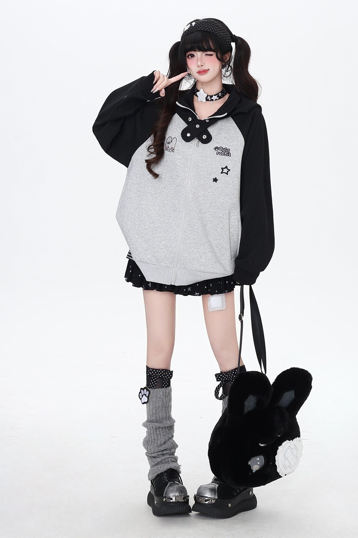 Dark Rabbit Ear Hooded Jacket