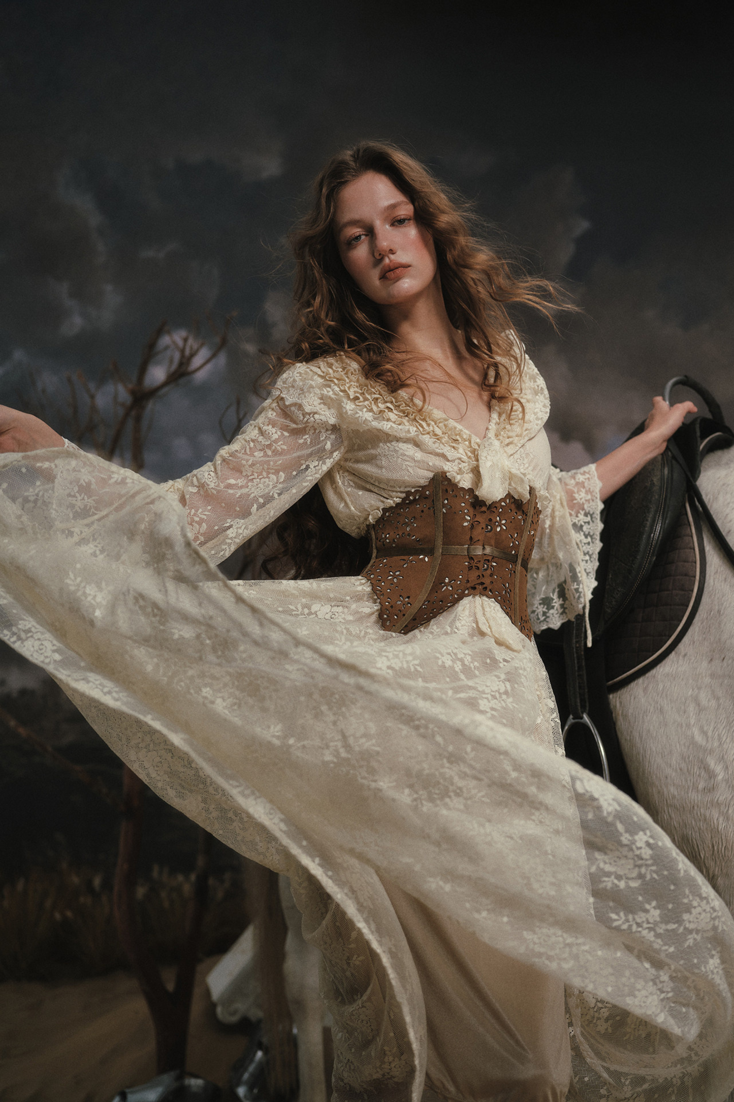 Western Lace Long Dress + Corset