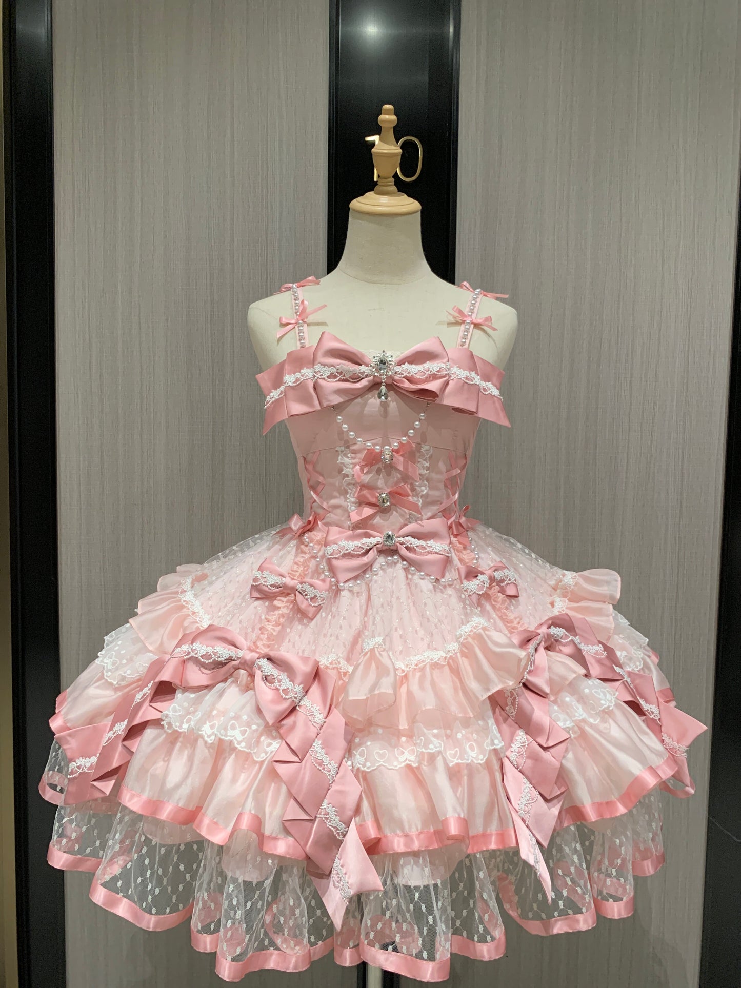 balletcore pink bow lace lolita dress