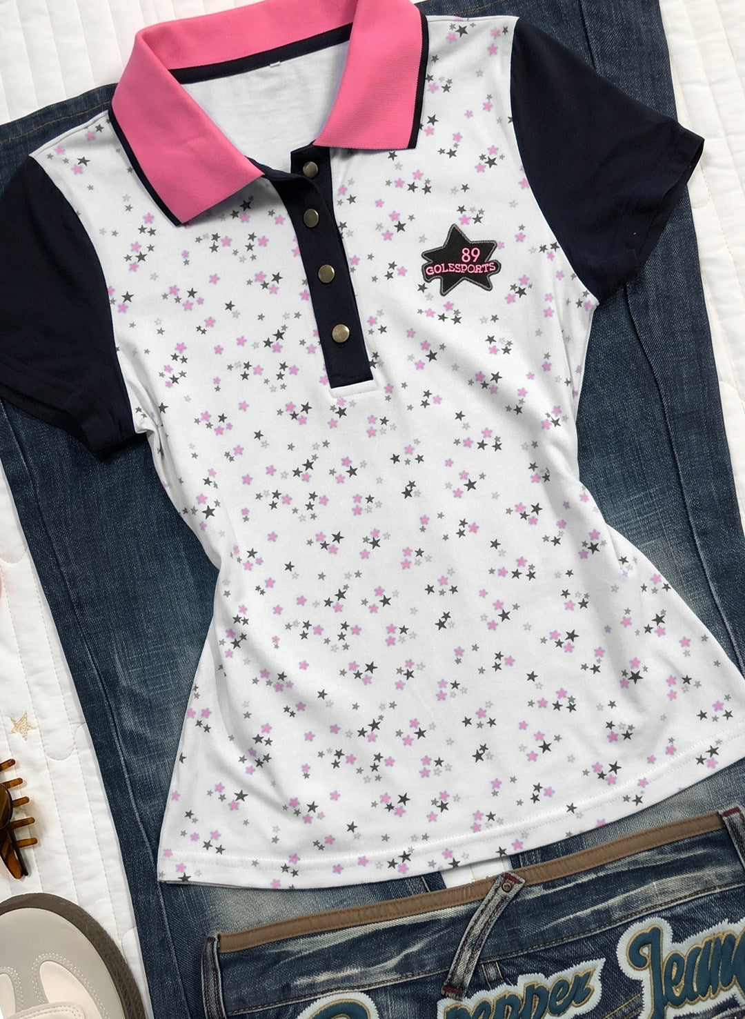 stars printed vintage polo shirt