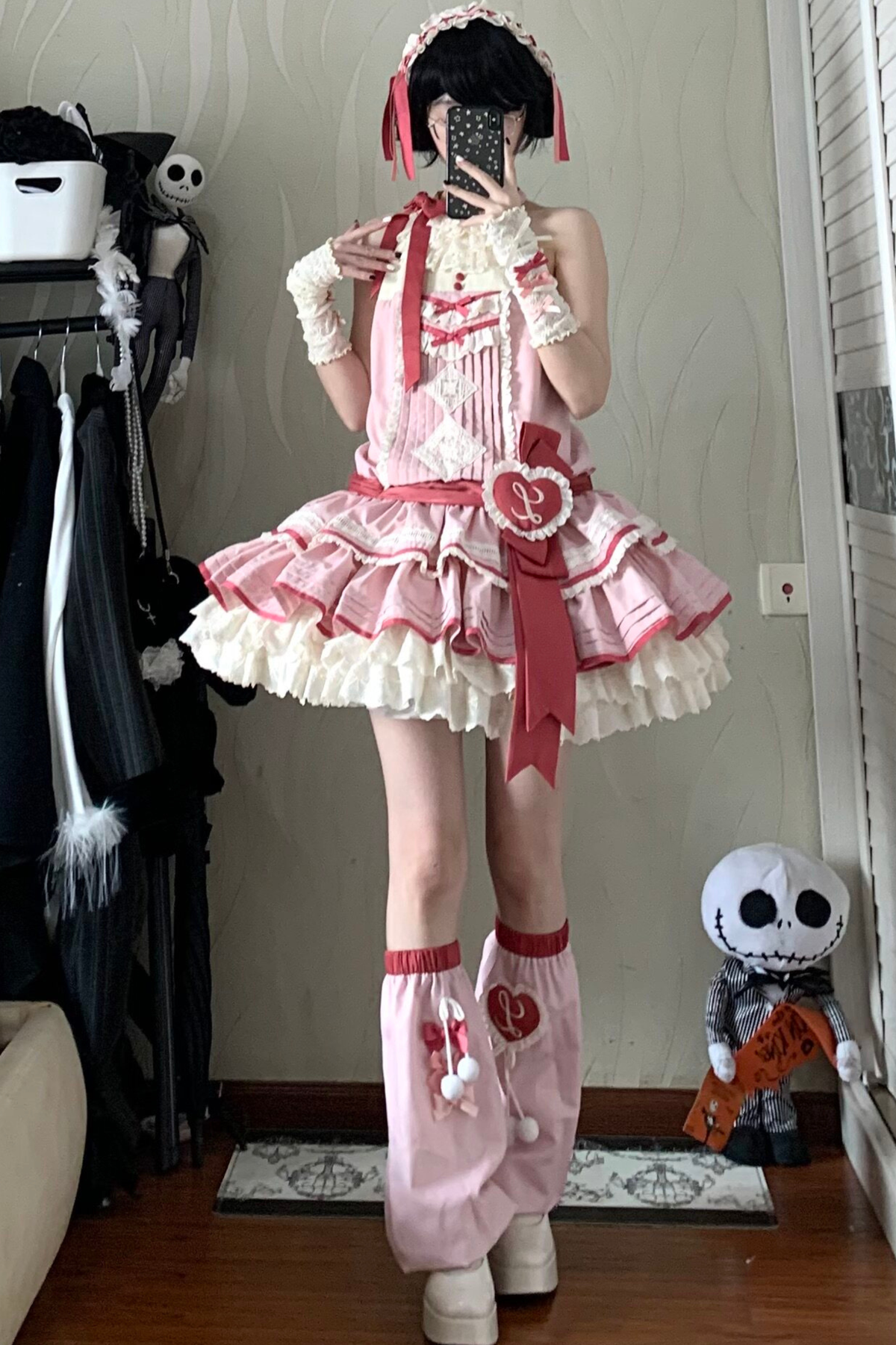 Scarlet Heartbeat Sleeveless Dress + Sleeves + Headband + Leg Warmers