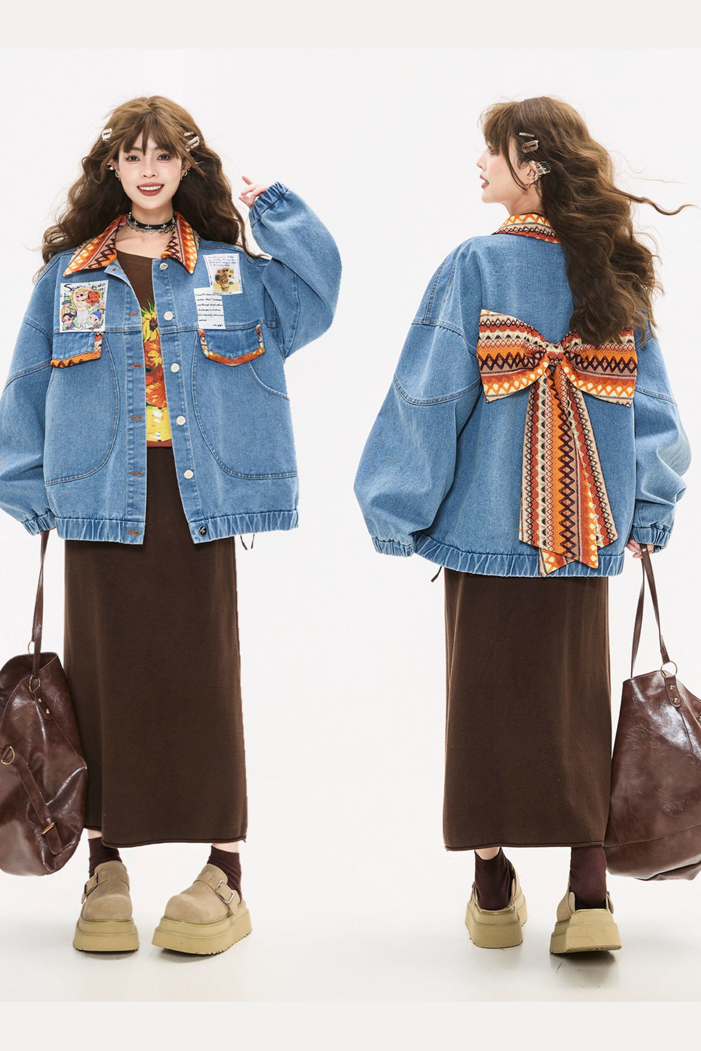 Back Ribbon Loose Denim Jacket