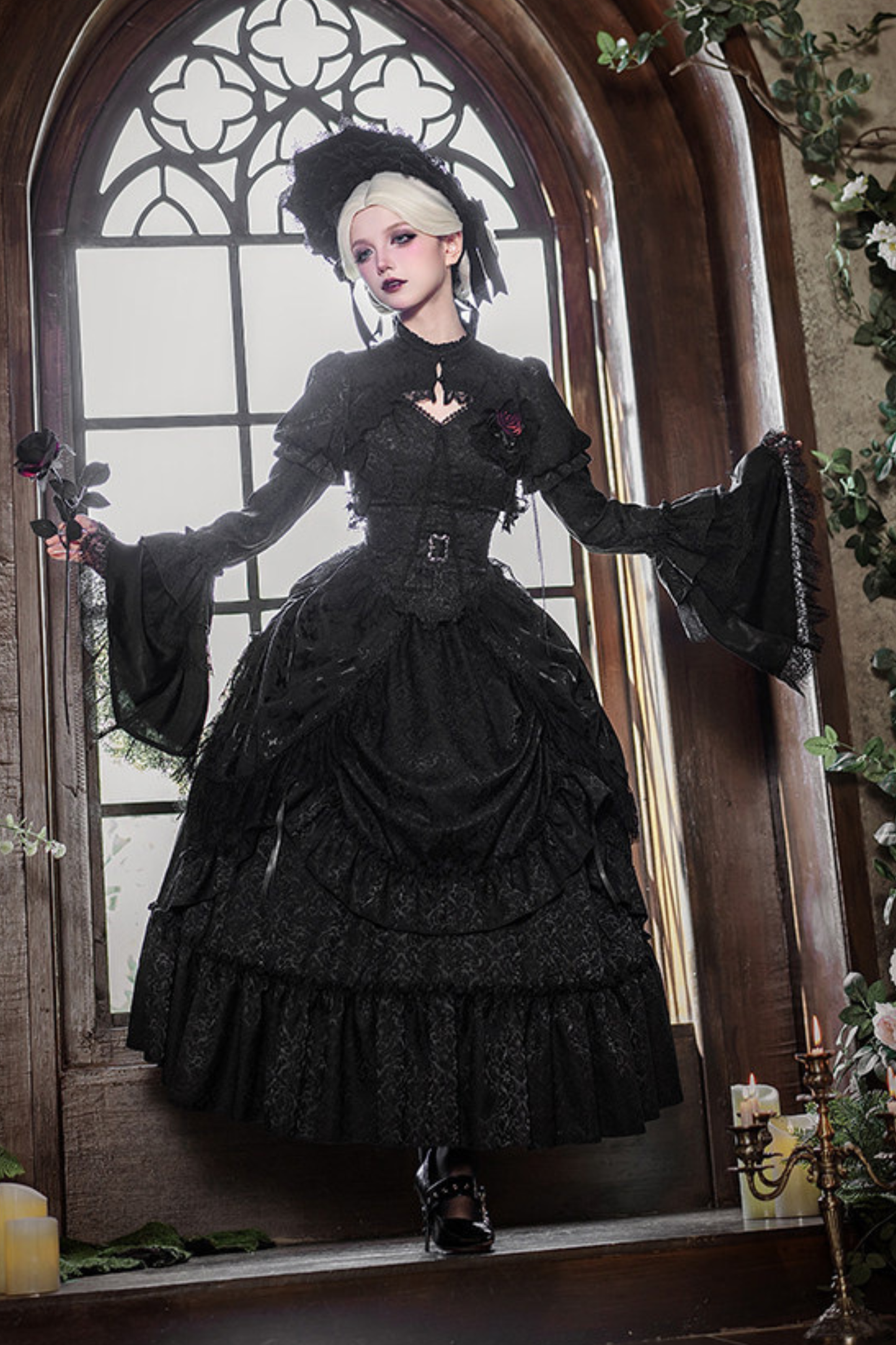 Gothic Corset Tops + Short Coat + Horse + Curtain + Skirt + Flower + Bonnet
