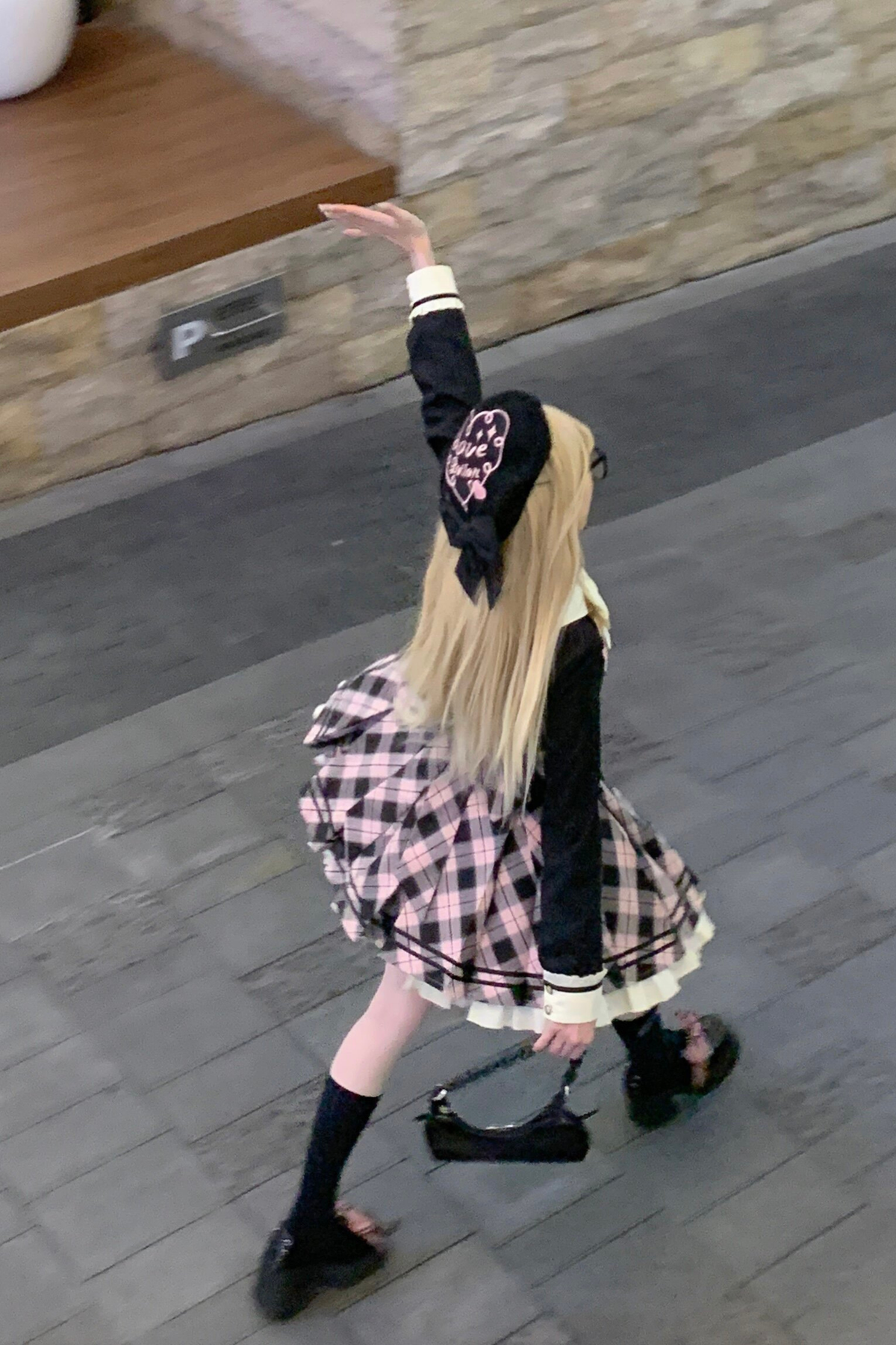 Check Sweet College Faux Two-Piece Dress + Beret