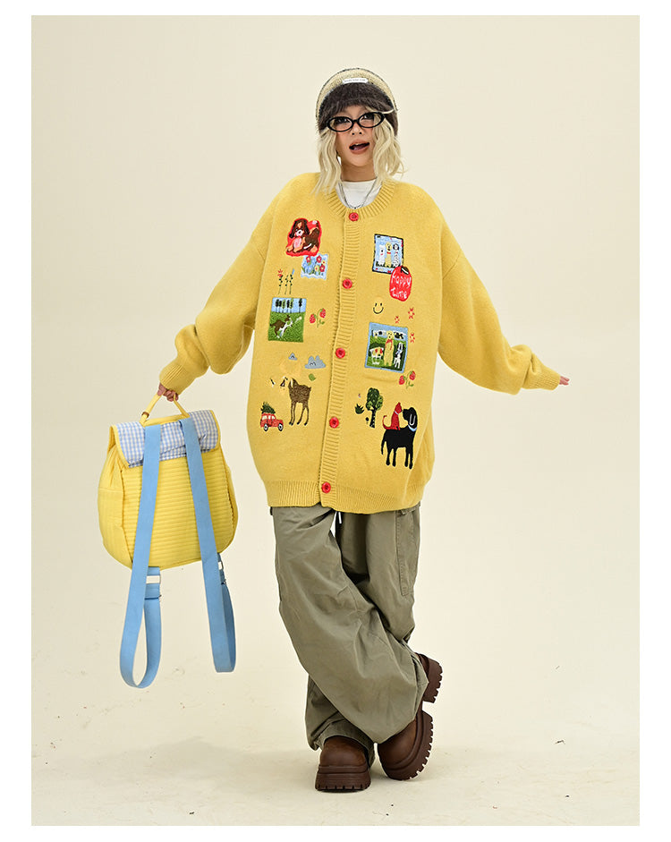 Fun Cartoon Yellow Cardigan