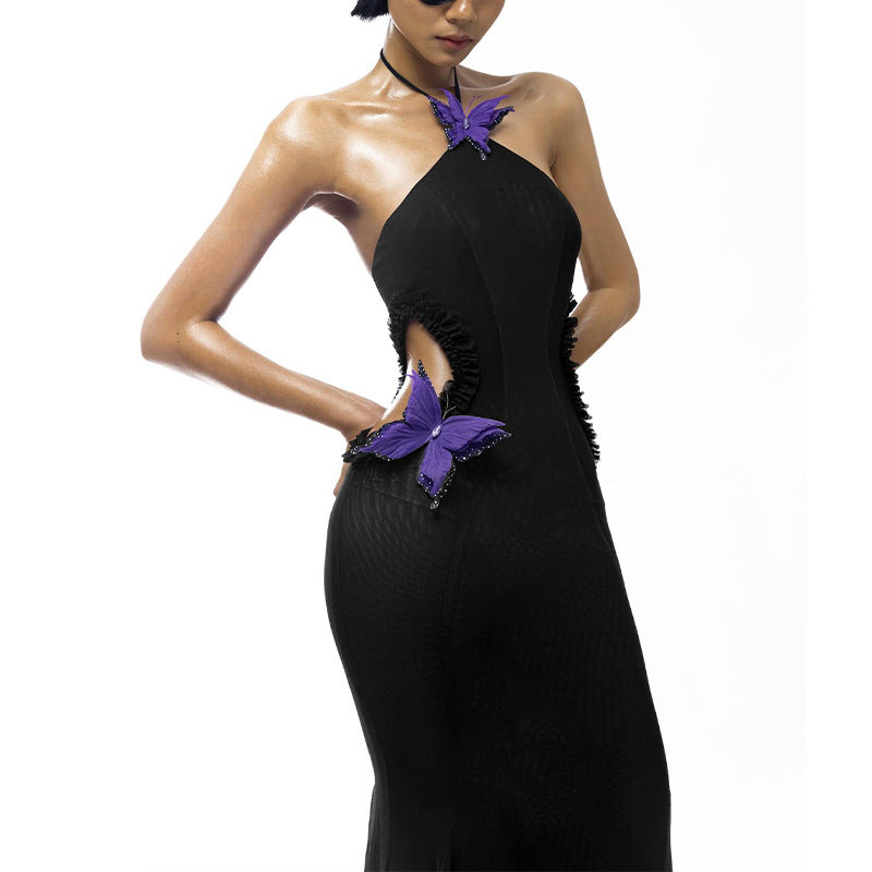 Butterfly Halter-neck Backless Fishtail Dress