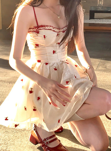 French Red Rose Suspender Dress