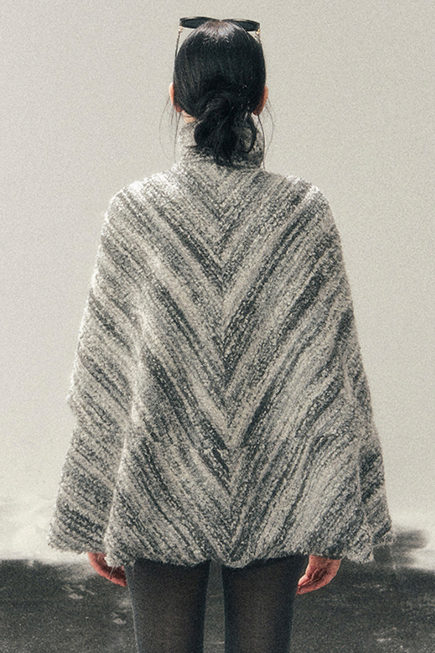 French Striped Wool Turtleneck Coat