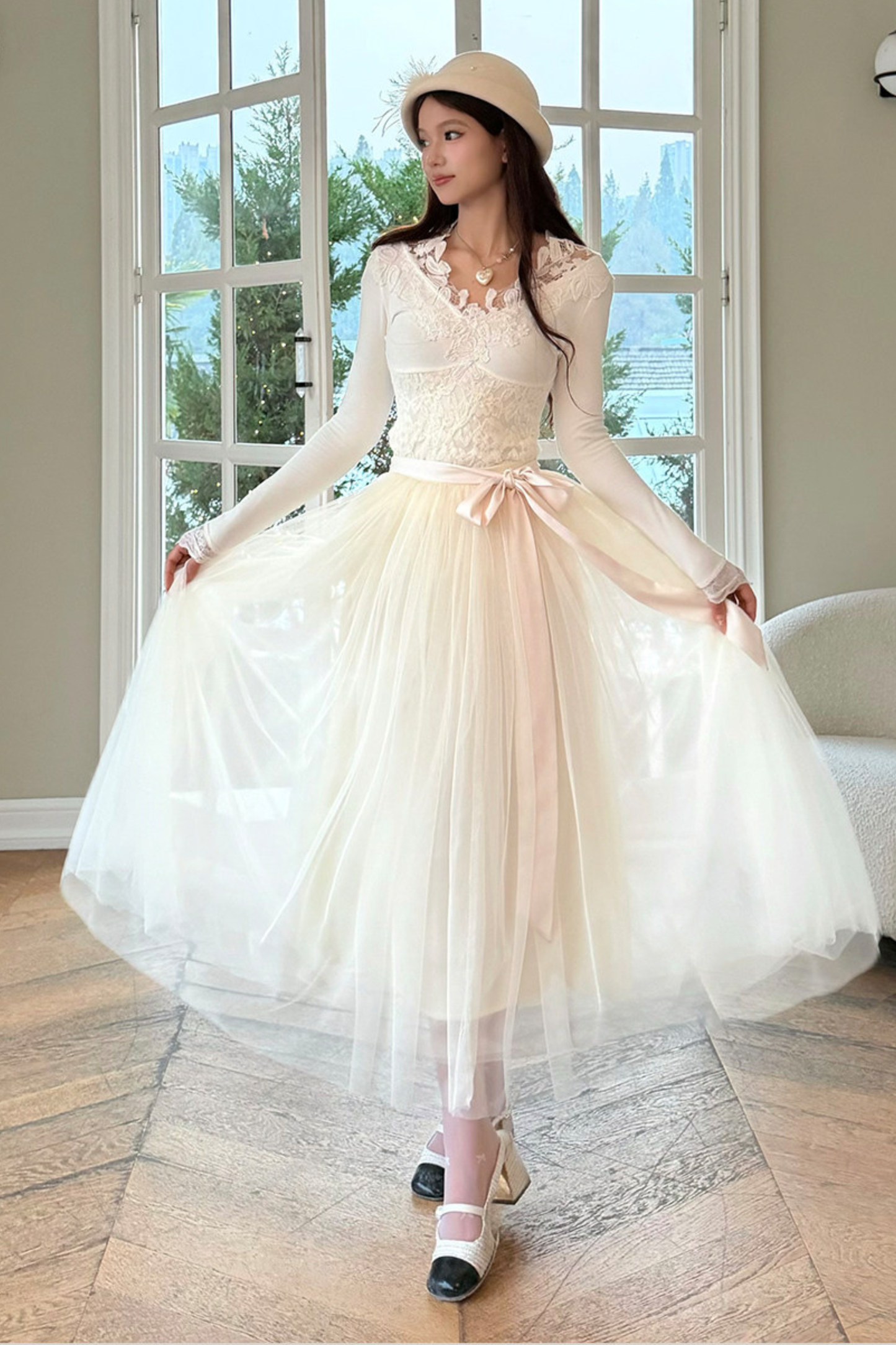 Noble French Lace Top + Flare Tulle Skirt