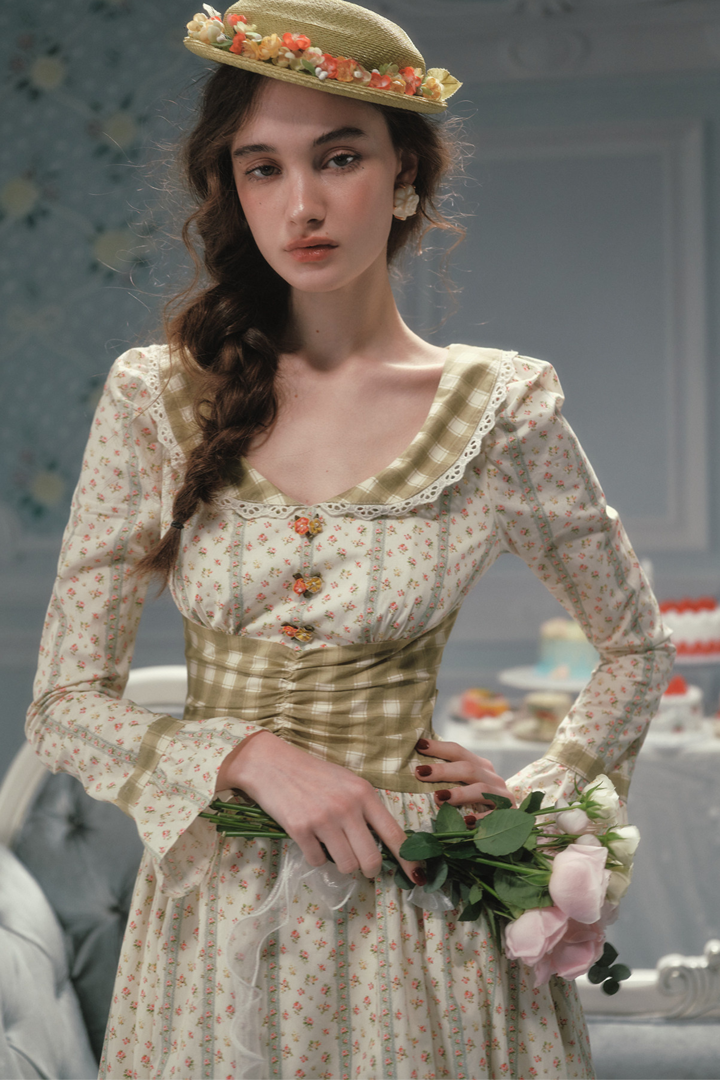 Retro Lace Maid Floral Cotton Dress