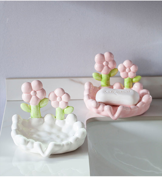 Cute flower ceramic soap box
