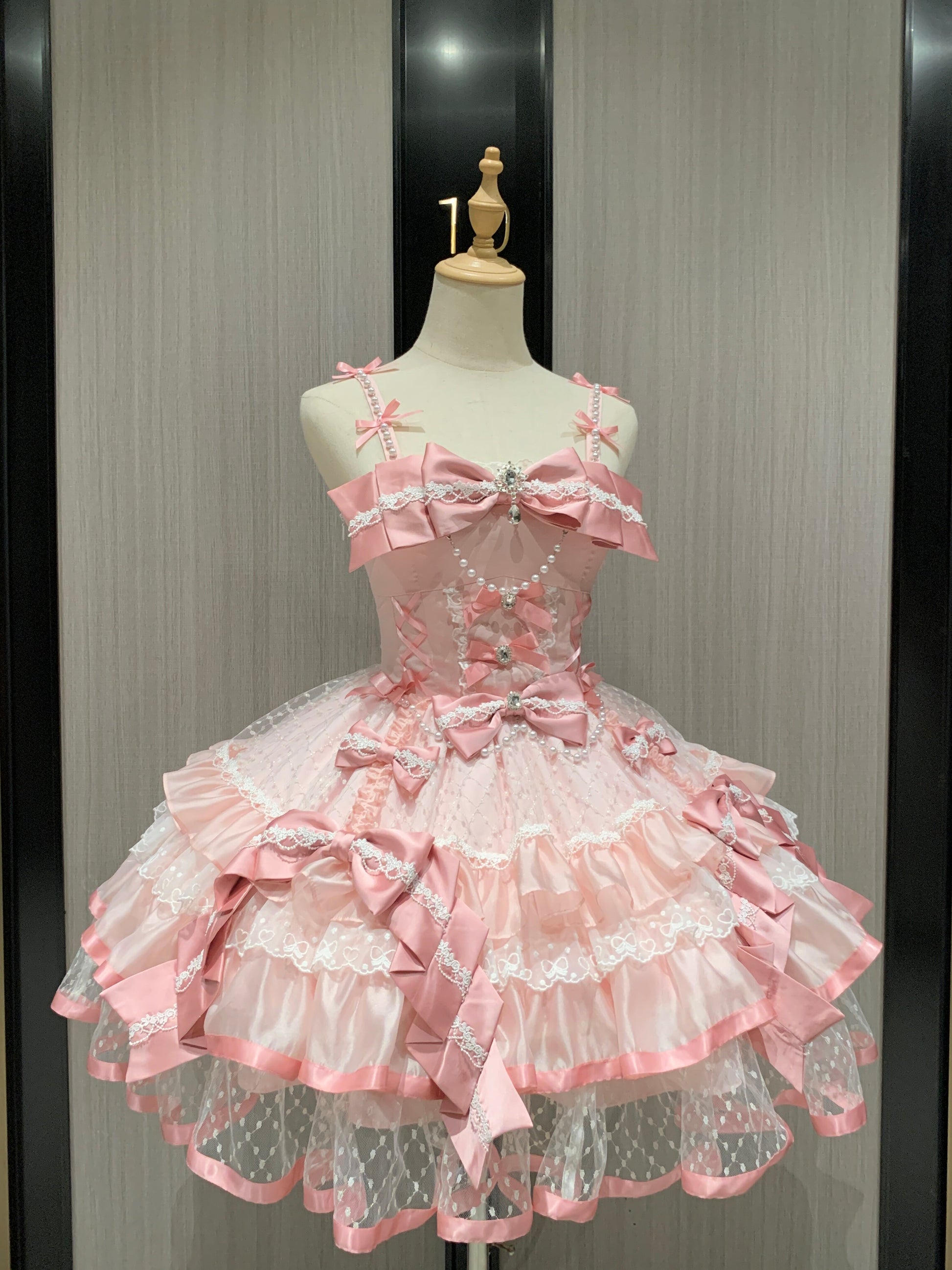 balletcore pink bow lace lolita dress