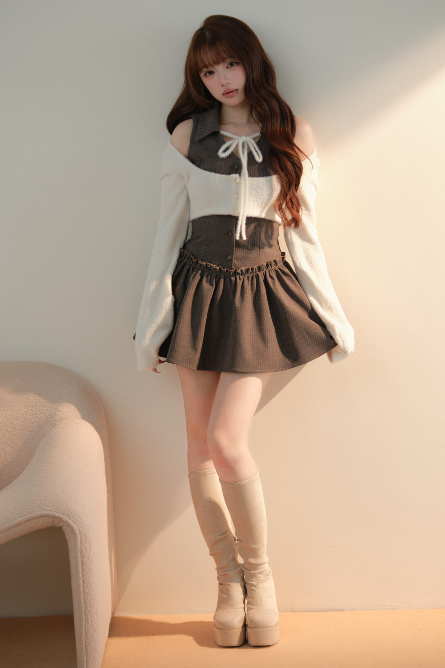 Sweet Off-Shoulder Faux Two-Piece Dress