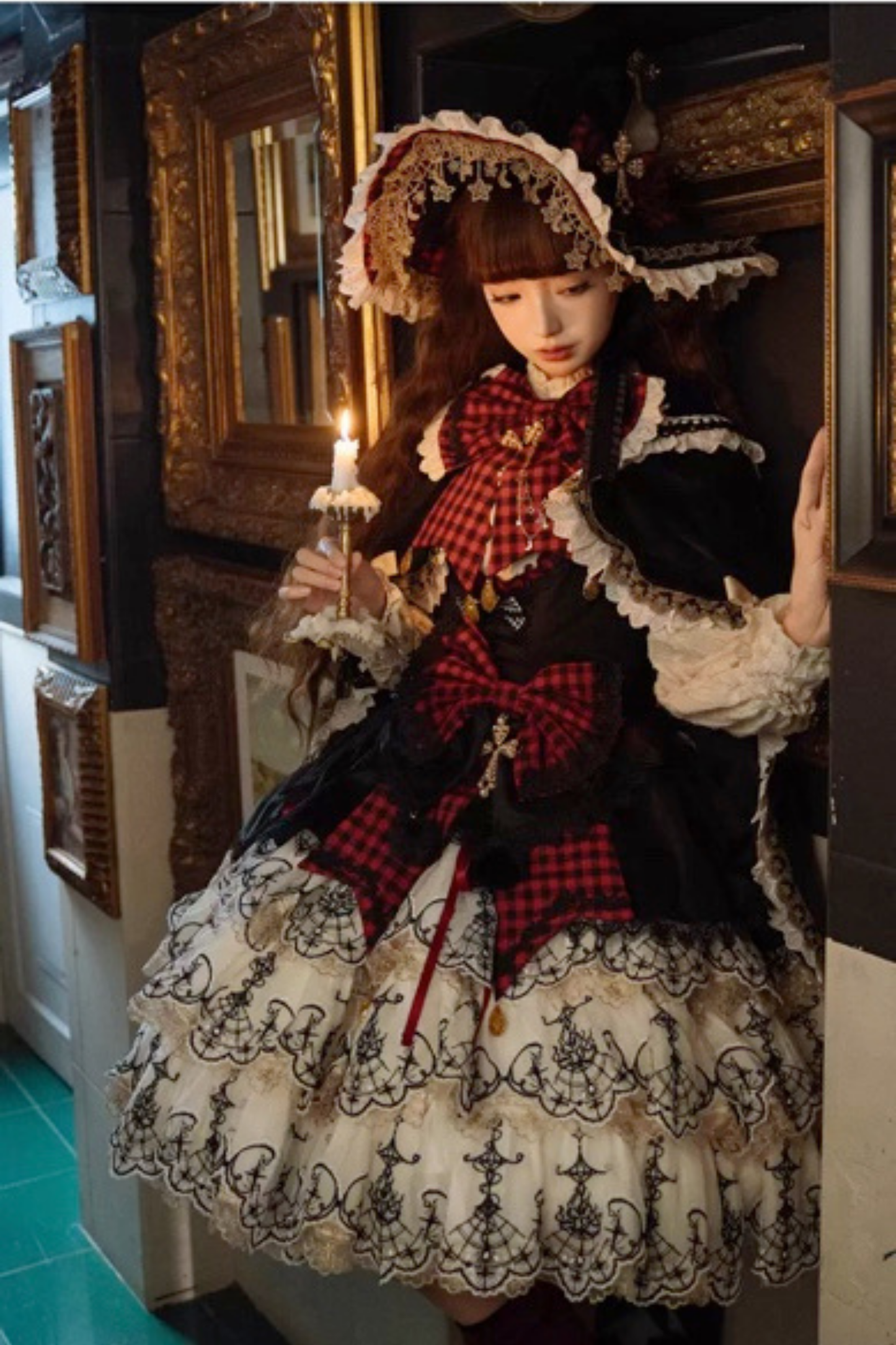 [Pre-order] Element Lolita Jumper Skirt + Inner Top + Cape + Big Ribbon + Hat