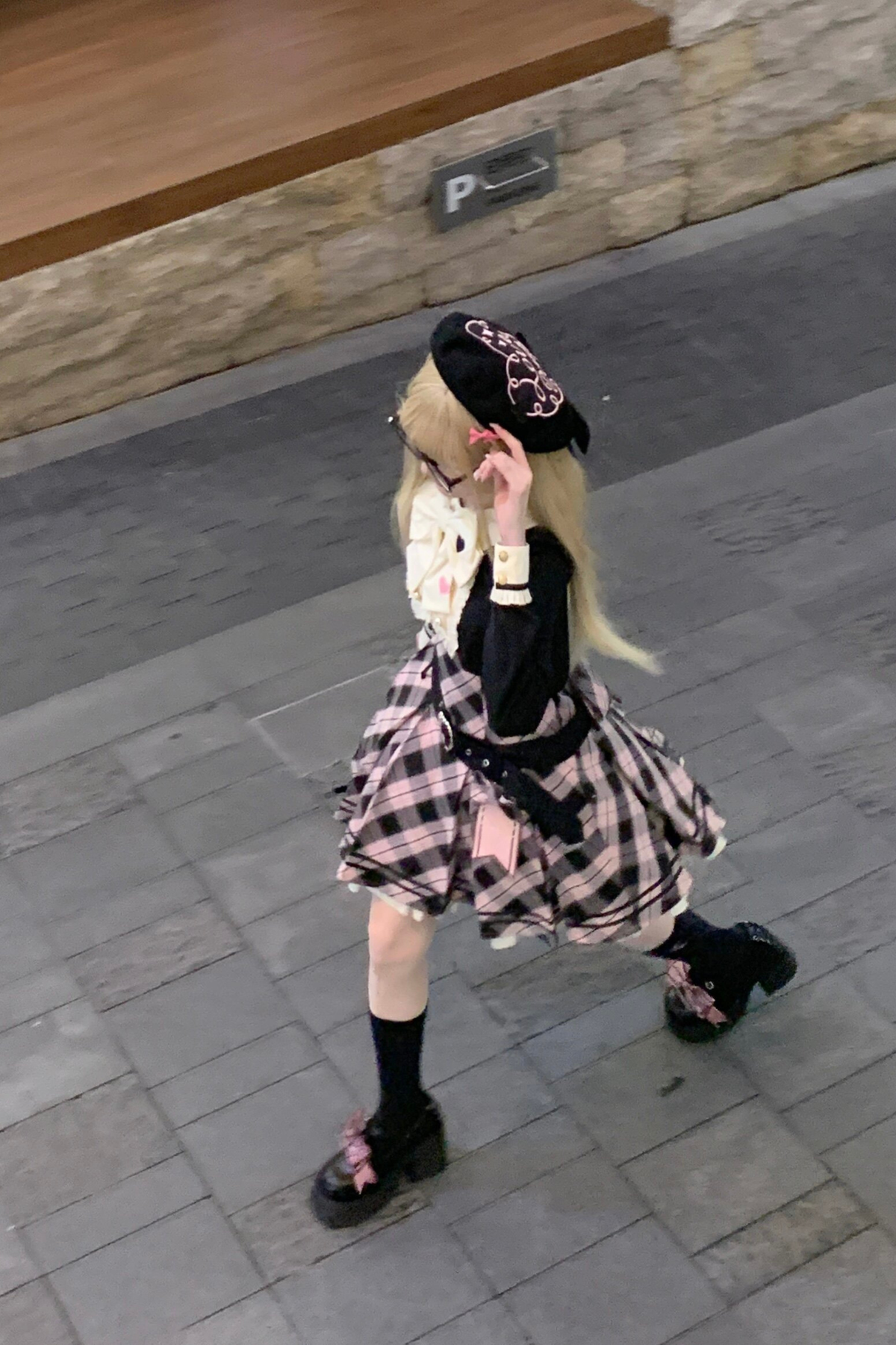 Check Sweet College Faux Two-Piece Dress + Beret