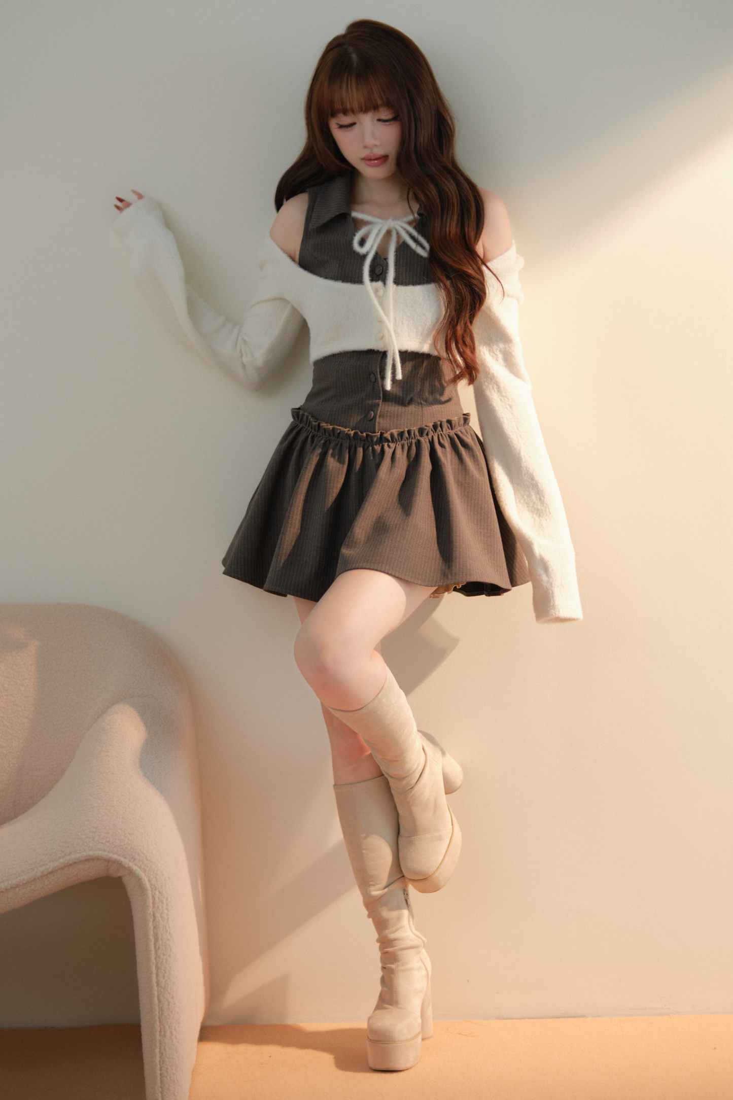 Sweet Off-Shoulder Faux Two-Piece Dress