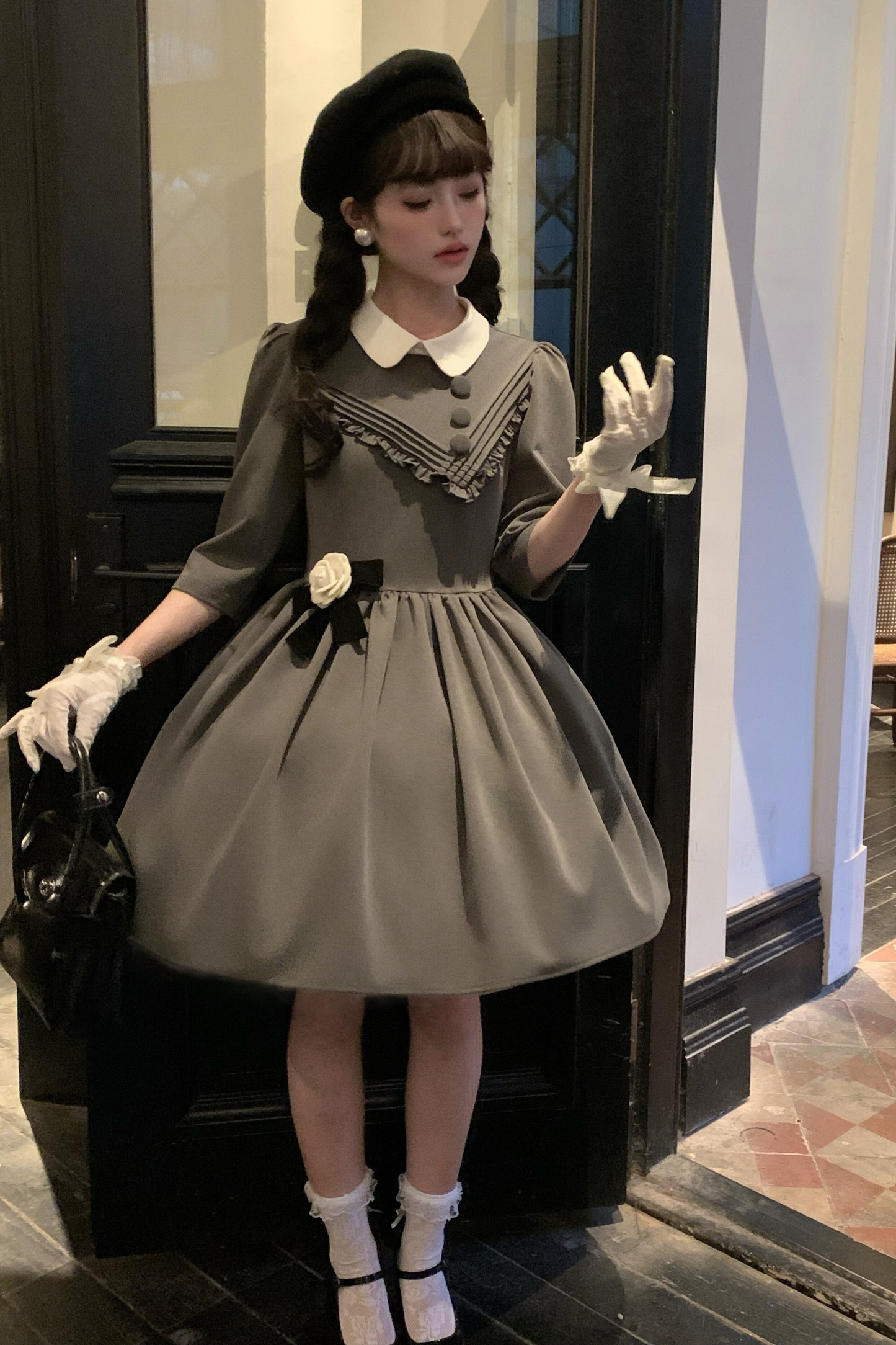 Retro Preppy Mid-Sleeve Lolita Dress
