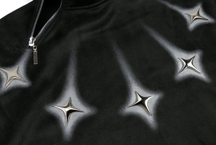 Acubi Metal Star Suede Stand-up Collar Sweatshirt