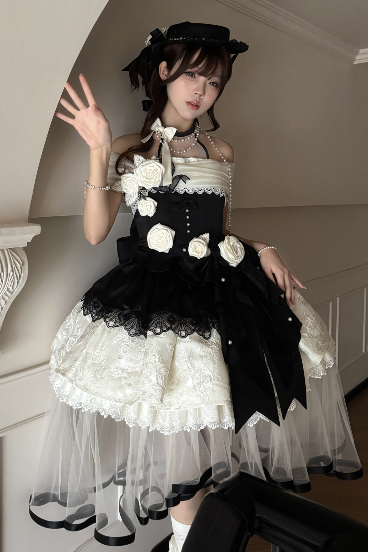 Night Venus Lolita Halterneck Top + Flare Skirt + Tight Skirt + Overlay Skirt + Hat + Tail