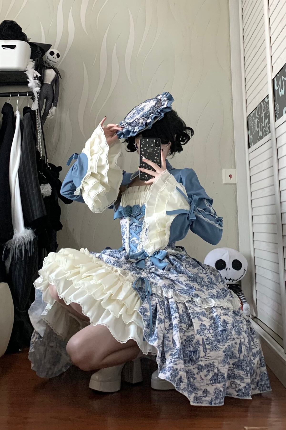 [Pre-order] Elegant Asian Lolita Jumper Skirt + Top + Flat Cap