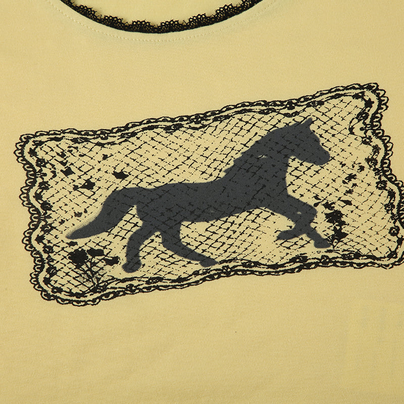 Retro Lace Round Neck Tee