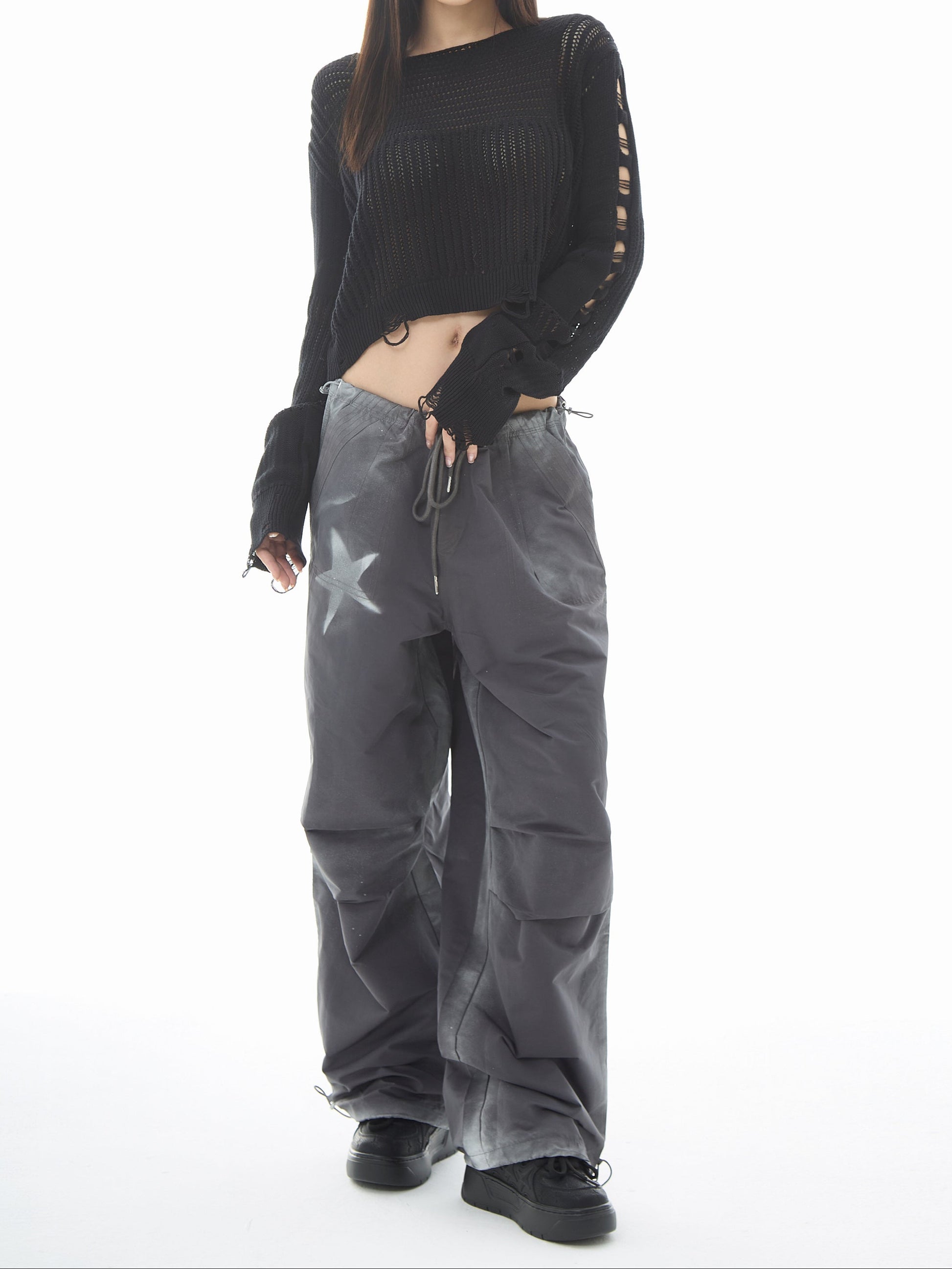 Y2K Star Girl Smudged Paratrooper Pants