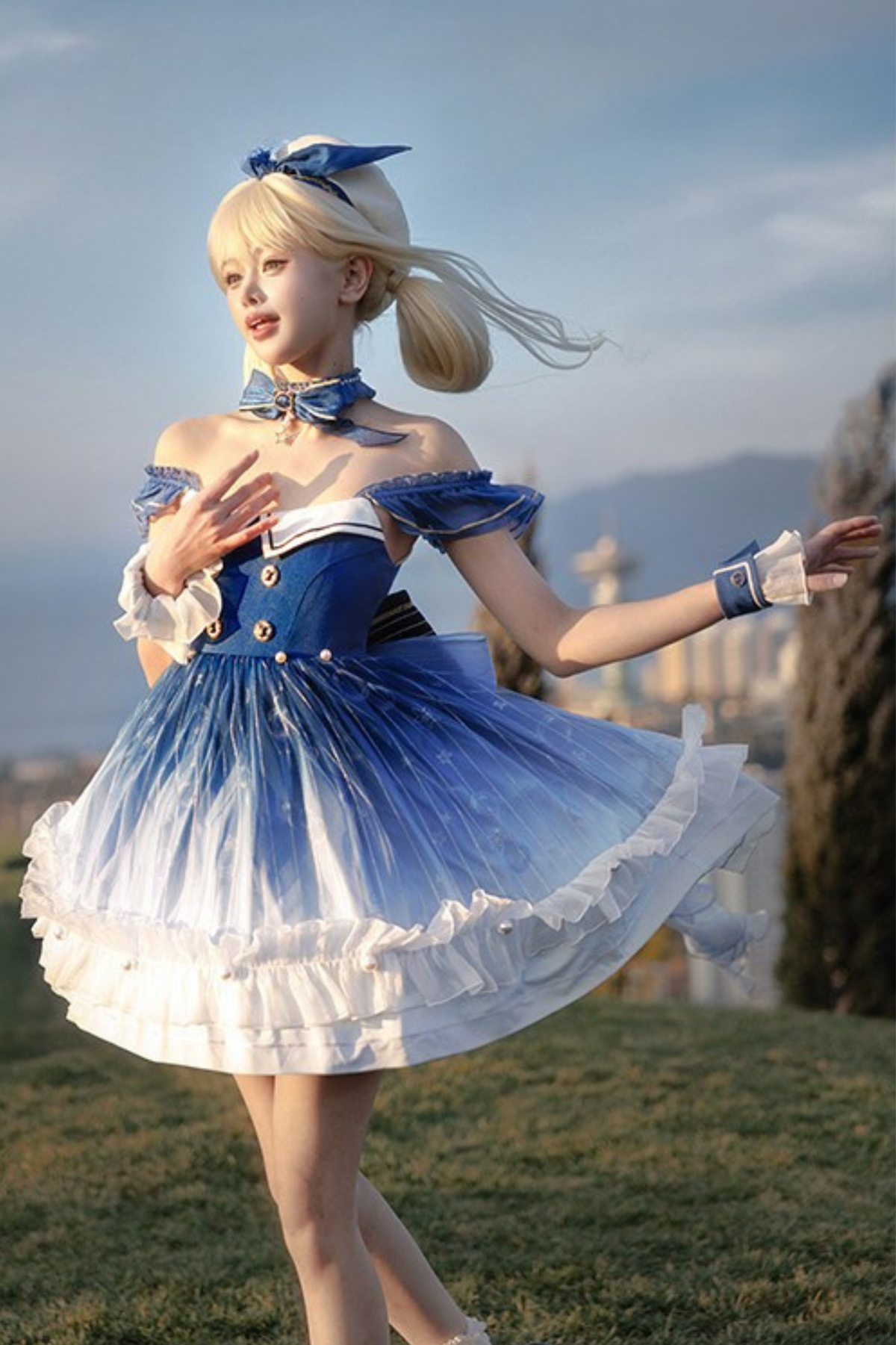 【Reservation Deadline February 28】Gradient Bubble Dress + Bunny Ear Pin + Sleeves + Hat
