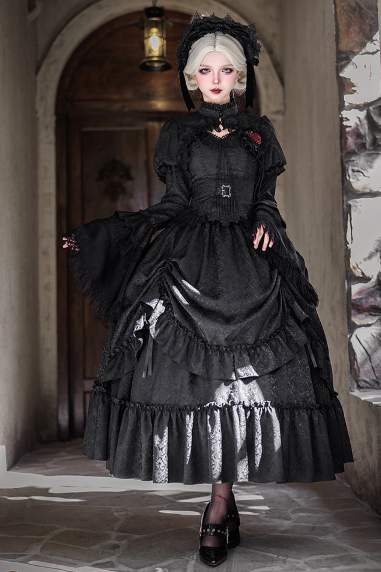 Gothic Corset Tops + Short Coat + Horse + Curtain + Skirt + Flower + Bonnet