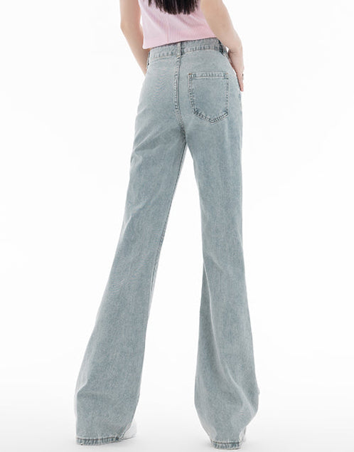 Coquette Light Blue Retro Belt Flare Jeans