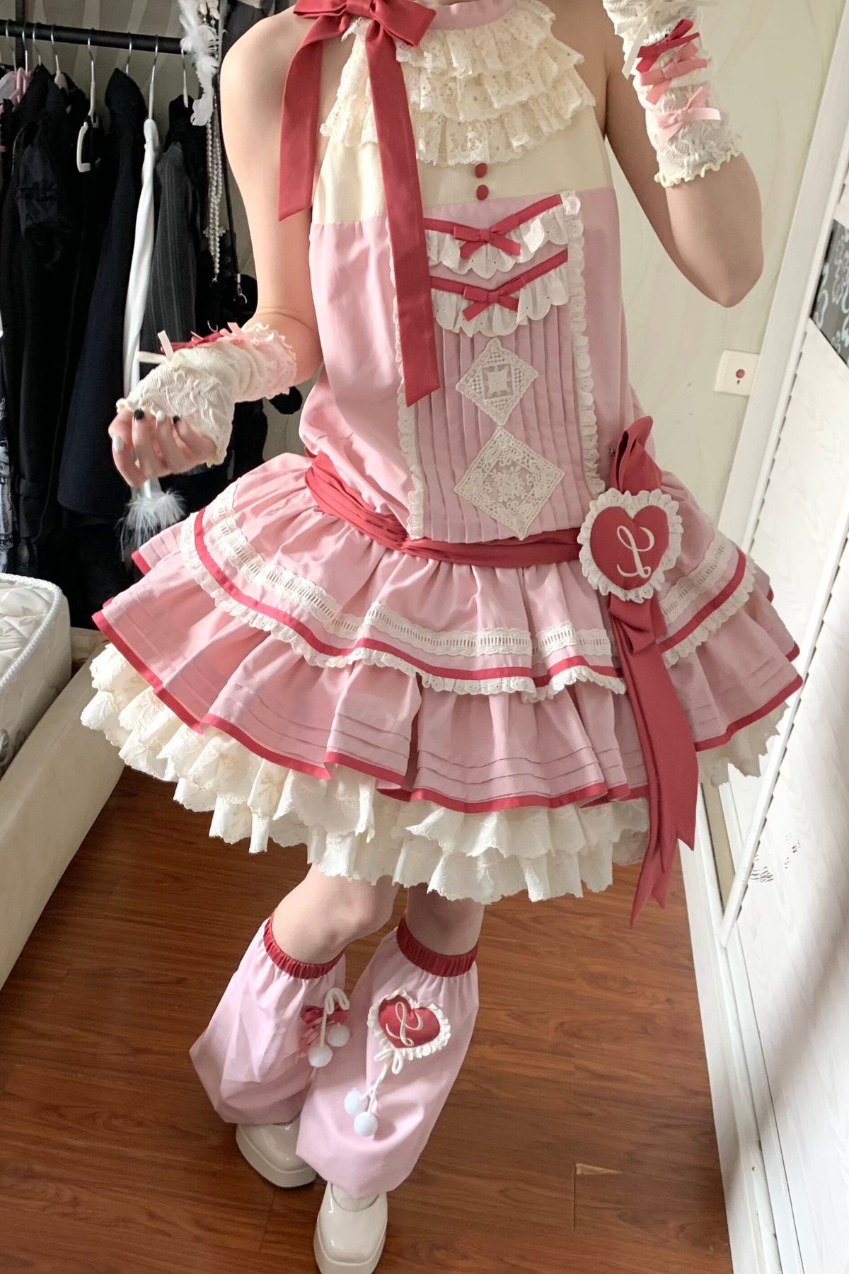 Scarlet Heartbeat Sleeveless Dress + Sleeves + Headband + Leg Warmers
