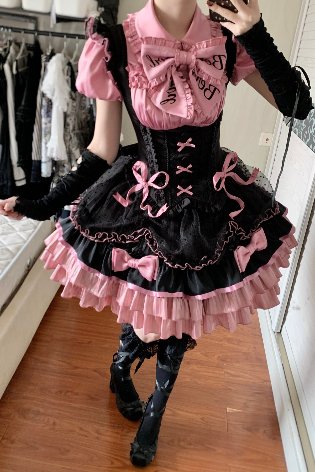 【Pre-order until March 10】Candy Heartbeat Lolita Shirt + Jumper Skirt + Hat + Ribbon
