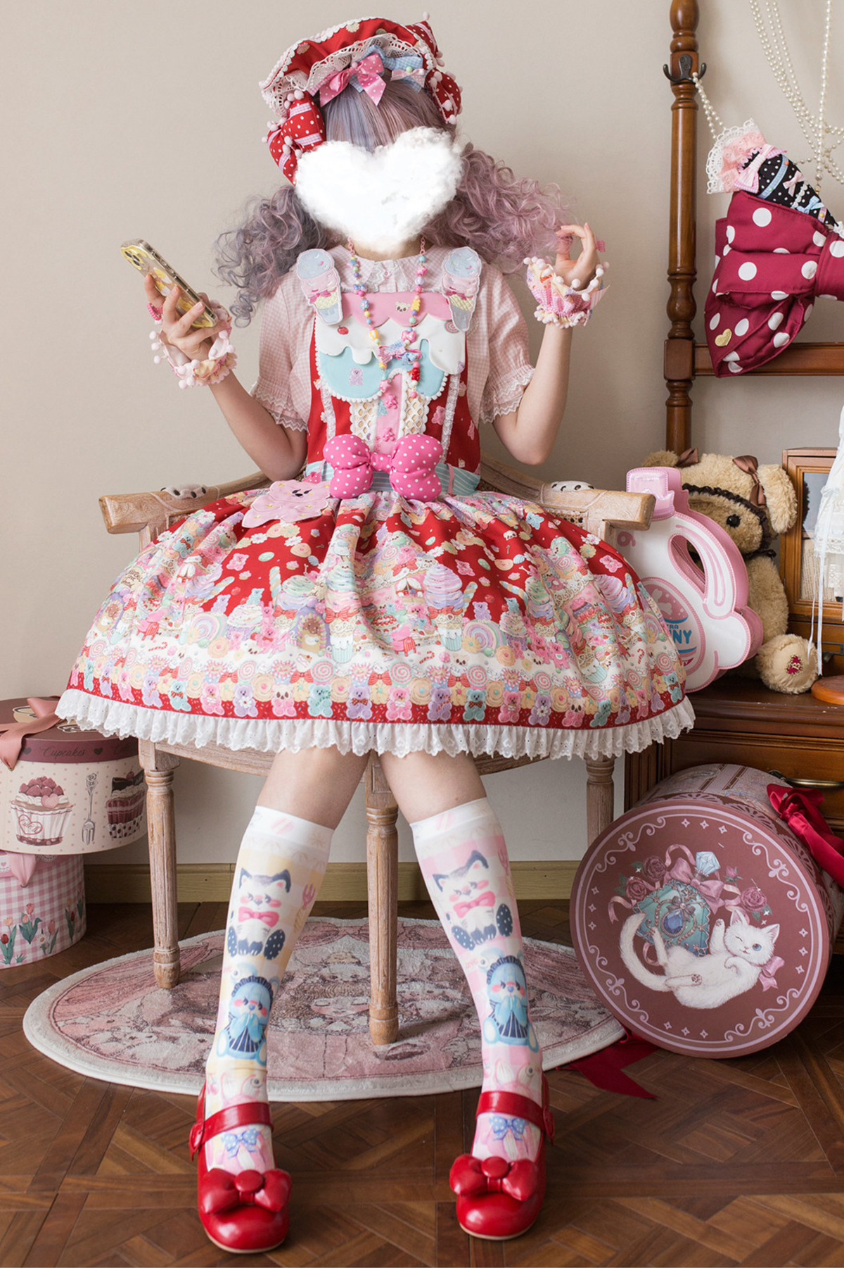Sweetheart Candy Suspender Skirt + Jumper Skirt Red