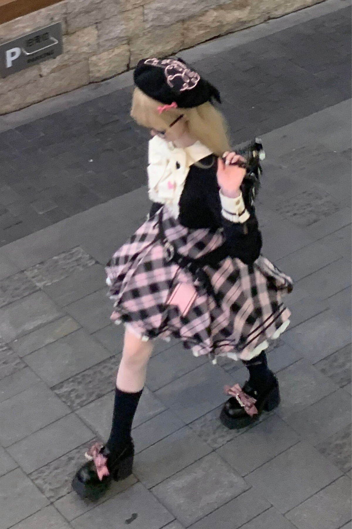 Check Sweet College Faux Two-Piece Dress + Beret