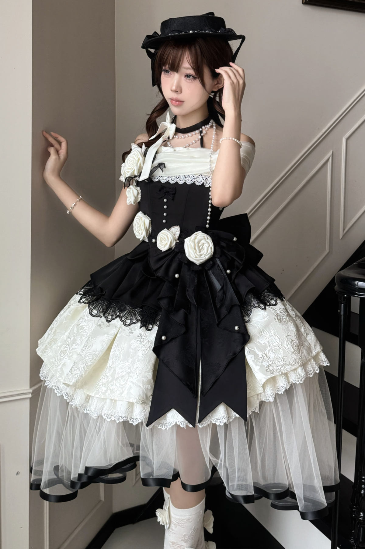Night Venus Lolita Halterneck Top + Flare Skirt + Tight Skirt + Overlay Skirt + Hat + Tail
